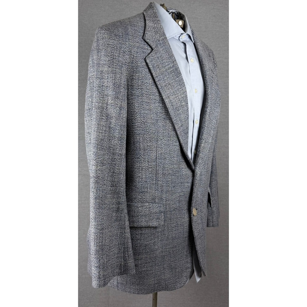 Bill Blass Mens Blazer 40L Blue Grey Textured Sport Coat Woodward & Lothrop